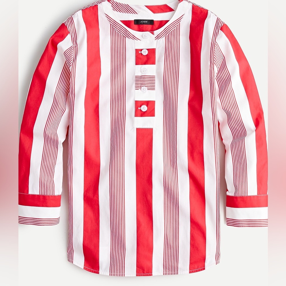 J.Crew Button-Front Cotton Popljn Red Stripe Small